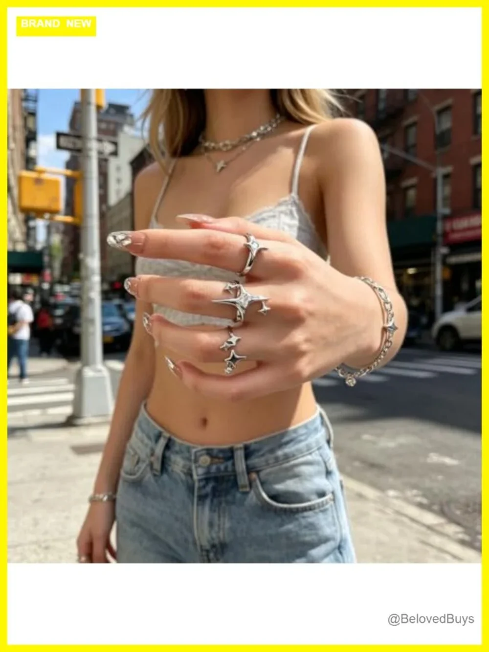20 Piece Y2k Silver Tone Alloy Ring Set Adjustable Stackable Statement Rings